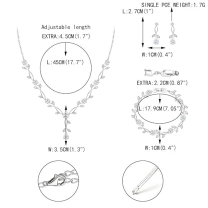 EVER FAITH Cubic Zirconia Pearl Leaf Bridal Jewelry Set for Bride Women | White Wedding Prom Necklace Dangle Earrings Bracelet, for Bridesmaid - color: CZ_Clear Silver-Plated-Brass