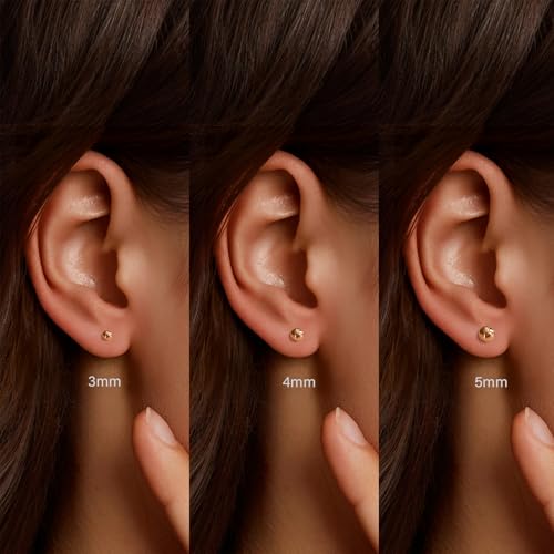 IMBOS Pearl Earrings 14k Gold Plated Daisy Flower Stud Earrings for Women Ball Stud Flat Back Earring Hypoallergenic Statement Earring Trendy Jewelry Gift for Women - color: Gold-Ball 3,4,5
