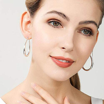 Silver Oval Hoop Earrings for Women 14K Gold Plated Hoop Earrings | Hypoallergenic Lightweight - color: A-Silver