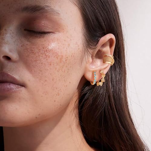 Chunky Ear Cuff Earrings for Women Single | Non Piercing, Clip On, 14K Gold Plated, Cubic Zirconia, Hypoallergenic, Jewelry Gifts - style: Single-line cross