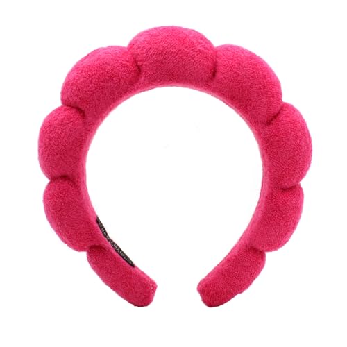 Spa Headbands for Washing Face Makeup Skin Care Headband Women Bubble Facial Beauty Headbands Puffy Shower Towel Band Hair Headband - color: Rose red