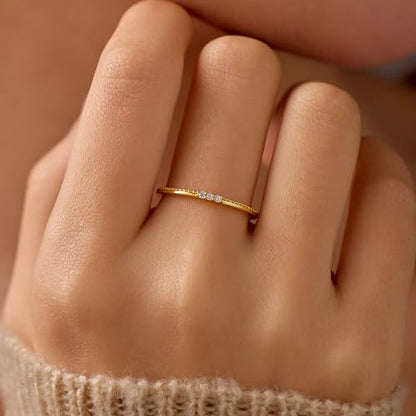 Dainty 14K Gold Plated Cubic Zirconia Rings Eternity Engagement Wedding Band Rings 925 Sterling Silver Stackable Rings for Women Aura Minimalist Knuckle Pinky Finger Ring Mothers Day Jewelry Gifts - color: Gold