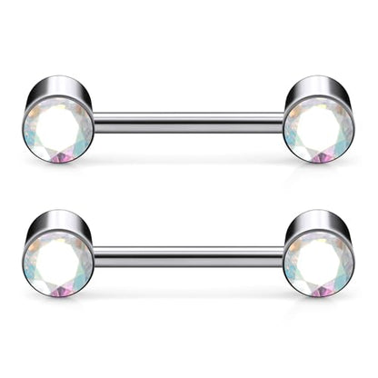 14G ASTM F136 Titanium Nipple Piercing Jewelry Round CZ Nipple Barbell Jewelry Internally Threaded G23 Solid Titanium Nipple Piercing Barbell Ring Jewelry for Women Men 14 Gauge - style: AB CZ