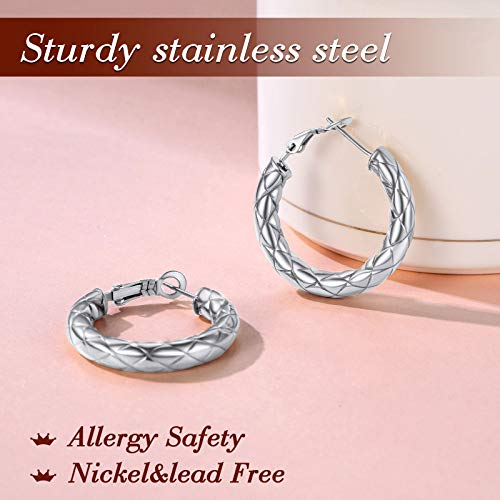 FindChic Chunky Hoop Earrings for Women, Silver/Black/14K Gold Plated Crossover Patterned Hollow Tube Rounded Loop Earrings, 30mm/40mm/60mm/80mm Hoops with Custom Name Options and Gift Box - color: b.Silver, size: 30MM
