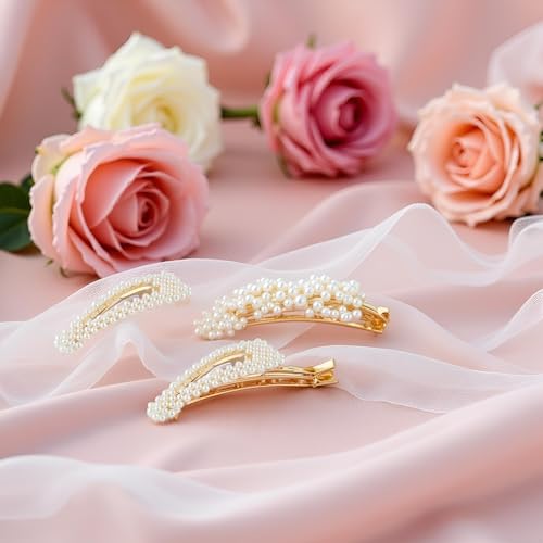 Pearl Hair Clips for Women, Snap Pearl Hair Clips and Barrettes, Stylish Hair Accessories for Daily Wear, Parties and Weddings, Elegant Design