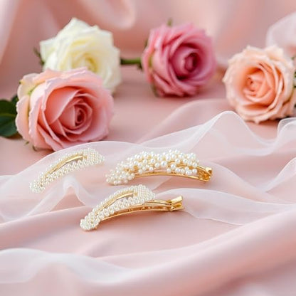 Pearl Hair Clips for Women, Snap Pearl Hair Clips and Barrettes, Stylish Hair Accessories for Daily Wear, Parties and Weddings, Elegant Design