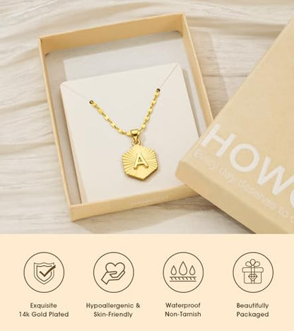 Howoo 14K Gold Plated Initial Necklace for Women Heart Necklace for Women Round Zircon Letter Pendant Plated Adjustable Necklaces Birthday Galentines Valentine Gifts Jewelry - color: E, style: style 2