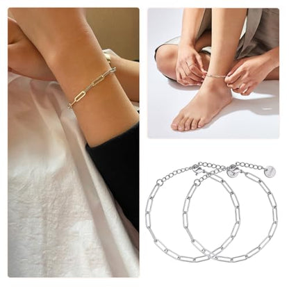 UMAOKANG 12PCS 6.5Inch Stainless Steel Paperclip Chain Bracelets Bulk | Silver Bracelet Set Women and Men DIY Jewelry Making Classic Paper Clip Hand Chains - color: 12pcs Steel