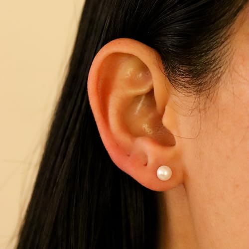 EVAYA Real 14k Gold Freshwater Pearl Stud Earrings for Women (3mm-6mm) | Real solid 14k gold with genuine freshwater pearl; 3-6mm diameter; secure screw back; hypoallergenic, classic everyday - size: 5mm