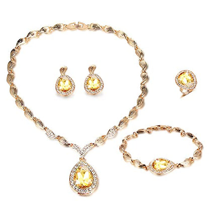 Womens Luxury Africa Dubai 18k Gold Plated Jewelry Sets Wedding Rhinestone Crystal Bib Statement Necklace Earrings Set for Brides Party Prom - color: Champagne