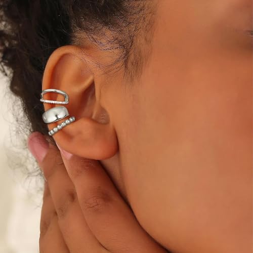 Ear Cuff Earrings for Women Chunky Ear Cuffs Non Piercing | Clip on cartilage earrings helix fake earrings jewelry trendy stuff christmas gift stocking stuffers - color: H