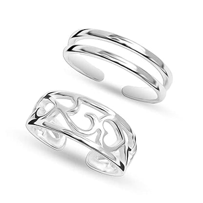 LeCalla 925 Sterling Silver Open Toe Rings Set for Women Adjustable Minimalist Toe Rings Summer Beach Foot Jewelry - color: 03. Duo (2 PCS)