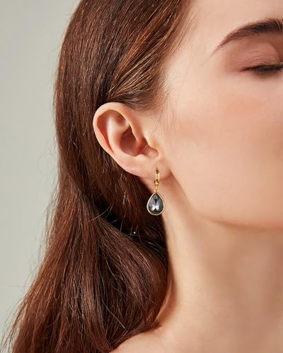 Crystals Teardrop Dangle Drop Earrings, 18K Gold Plated Hoop Earrings Zirconia Jewelry for Women Gifts - color: Grey
