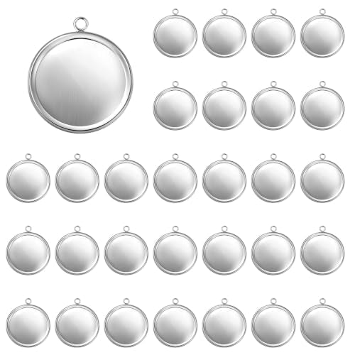 30 Pcs 25mm Stainless Steel Round Blank Bezel Pendant Trays, Cabochon Settings Base for Jewelry Making, DIY Findings, Charms - Silver