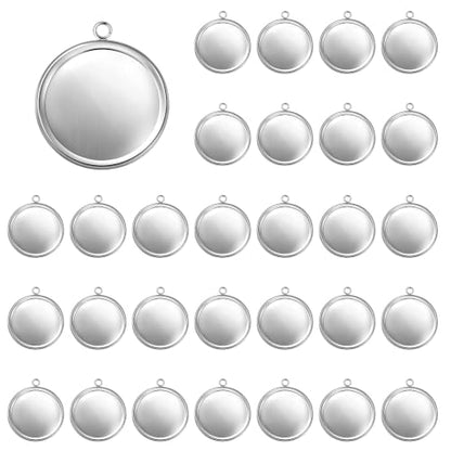 30 Pcs 25mm Stainless Steel Round Blank Bezel Pendant Trays, Cabochon Settings Base for Jewelry Making, DIY Findings, Charms - Silver