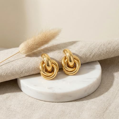 Jean Beau Chunky Gold Stud Earrings for Women Trendy Gold Plated Dangle Drop Prom Birthday Fashion Office Jewelry Gift - color: Chunky Knot