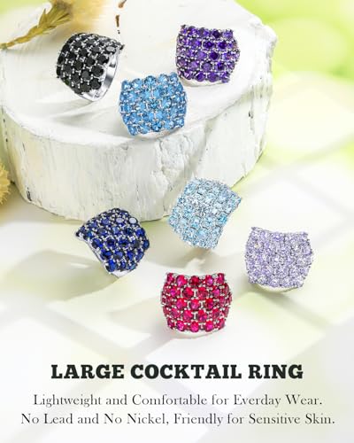 925 Sterling Silver Pave Birthstone Chunky Statement Rings for Women Men | 14K Gold Plated/Silver Large Dome Ring Birthday Cocktail Jewelry,Size 6 to 10(with Gift Box) - color: 09-Created Sapphire-Sep.