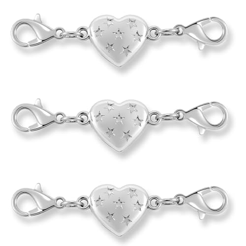 Magnetic Clasp Converter, Heart Design Lobster Clasps for Necklaces and Bracelets, Gold and Silver (3pcs Silvery) - color: 3pcs silvery