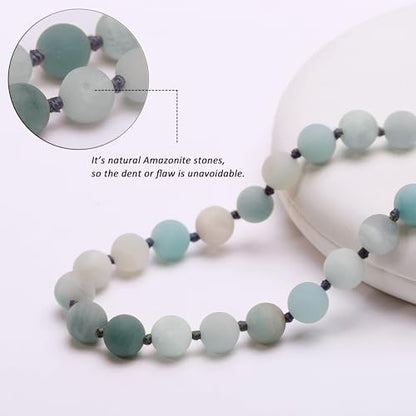 Aobei Pearl 8mm Round Natural Amazonite/Irregular Turquoise Long Beaded Necklace Wrap Bracelet Handmade Gemstone Jewelry for Women Men - style: Amazonite-47"