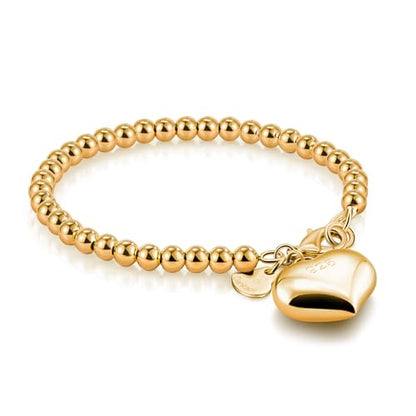 H&Beautimer 925 Sterling Silver 4-10MM Ball Chain Bracelet For Women's - Italian Handmade Bead Chain Bracelet 5''5.7''6.3''6.7''7.5''8''8.3''8.5''9 Inch Rose Gold Party Jewelry - color: 4MM Gold-Heart Pendant, size: 5 inches
