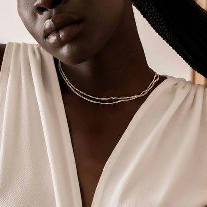 14K Gold Plated Chain Necklace for Women Trendy - 925 Sterling Silver Clasp | Waterproof Dainty Choker Necklace, 14/16/18/20 inch Thin Simple Box Figaro Chain Herringbone Necklace Jewelry for Women Men - color: Cuban