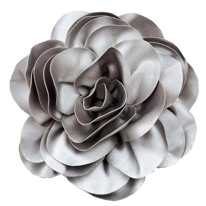 Dainty Satin Fabric Rose Flower Brooches 7.5in Extra Large Big Camellia Flower Brooches Lapel Pins for Women Wedding Party Dance Dress Clothes Accessories - color: Gray