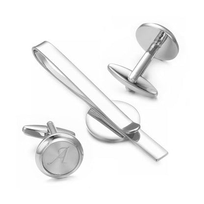Monogram Cufflinks For Men Silver Tie Clip And Cufflink Set Suit Accessories Men - style: Monogram Cufflinks A