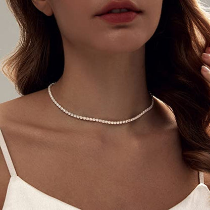 Zeffy Diamond Necklaces for Women, Dainty Gold Necklace 18k Gold Plated Layered Necklaces Simple Gold CZ Diamond Pendant Necklaces for Women Trendy Jewelry Gifts for Girls - color: Silver Jewelry Set