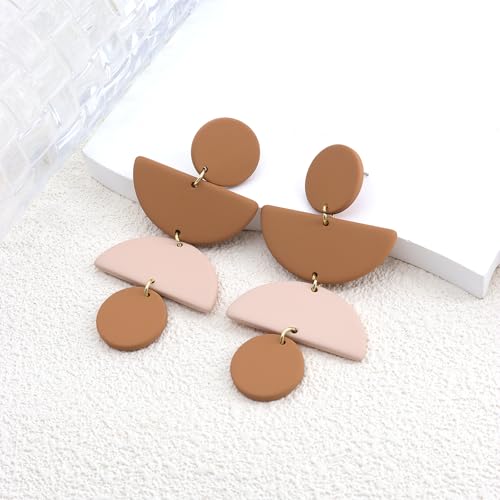 Acrylic Geometric Clay Drop Dangle Earrings for Women Handmade Irregular Polymer Earrings Boho Statement Dangling Earrings Jewelry Gift - color: Brown