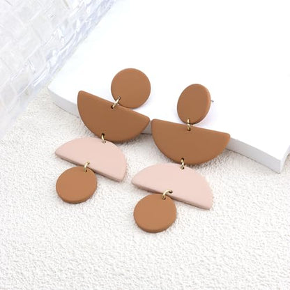 Acrylic Geometric Clay Drop Dangle Earrings for Women Handmade Irregular Polymer Earrings Boho Statement Dangling Earrings Jewelry Gift - color: Brown