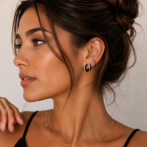 micuco 3 Pairs Small Hoop Earrings Tiny Cartilage Earrings for Women Men | Cubic Zirconia Earrings Huggie Hoop Ear Piercing Earrings for 8mm 10mm 12mm - color: 9# Black 10-10-10mm