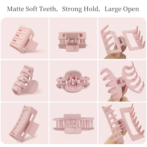 Small Medium Claw Clips for Women, 3 Styles Hair Clips for Thick and Thin Hair, Non-slip Strong Hold, 12 Pcs (Pink) - color: Pink