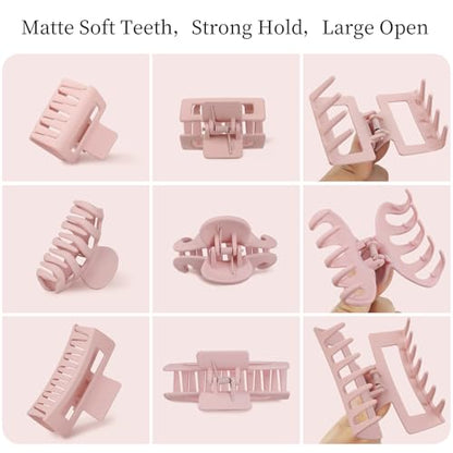 Small Medium Claw Clips for Women, 3 Styles Hair Clips for Thick and Thin Hair, Non-slip Strong Hold, 12 Pcs (Pink) - color: Pink