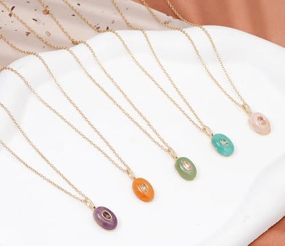 Natural Stone Necklaces Rhinestones Gemstone Necklace Adjustable Pendant Necklaces for Women - color: Pink