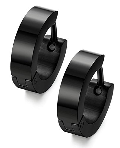 Jstyle Small Hoop Earring for Men Women Hypoallergenic Huggie Hoop Earrings | 316L Stainless Steel Earrings for Men, Non Tarnish Lightweight Sleeper Earrings, Mens Jewelry Gift, 18G, 9MM Inner Diameter - color: Black