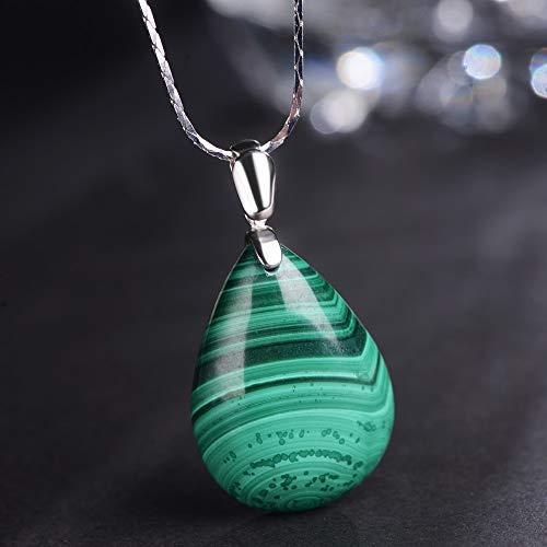 iSTONE 925 Sterling Silver Natural Crytral for Womens Pendant Necklace, Gemstone Birthstone with 17.8" Silver Chain Ladies - color: Malachite 1