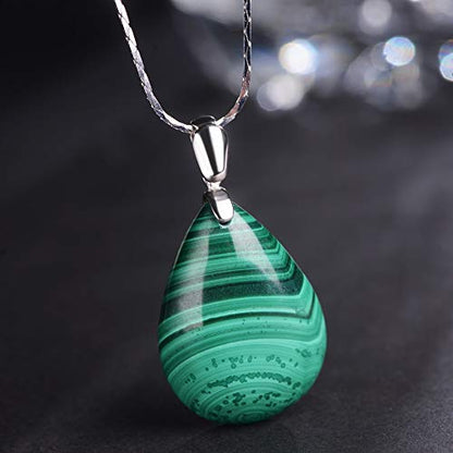 iSTONE 925 Sterling Silver Natural Crytral for Womens Pendant Necklace, Gemstone Birthstone with 17.8" Silver Chain Ladies - color: Malachite 1