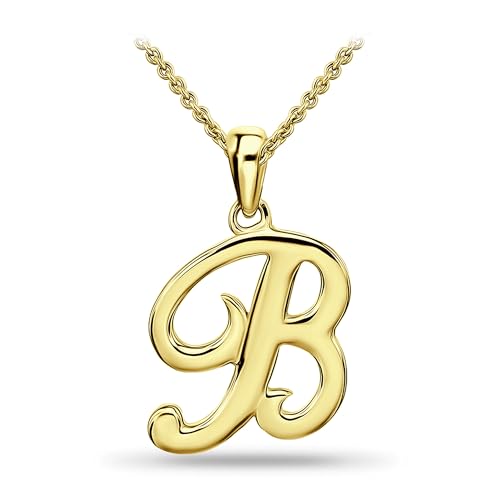 SEA OF ICE Letter Initial Necklace, Alphabet Letter Pendant Necklace, Sterling Silver, Gold, Rose Gold Necklace for Women, Elegant Initial Necklaces, Personalized Custom Women's Necklaces - color: Yellow Gold - B