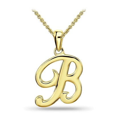 SEA OF ICE Letter Initial Necklace, Alphabet Letter Pendant Necklace, Sterling Silver, Gold, Rose Gold Necklace for Women, Elegant Initial Necklaces, Personalized Custom Women's Necklaces - color: Yellow Gold - B