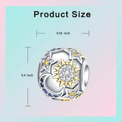 LUXILLA Love You Best Friend Grandma Wife Heart Charm 925 Sterling Silver Charms Fit for Bracelets Necklace Jewelry Gift for Women - color: Moon Sun Star Charm