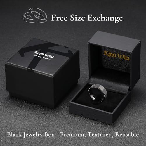 King Will Classic Tungsten Carbide Ring Brushed Two Grooved Center Hammered Design Mens Wedding Band for Men | Black/Silver/Gold, 8mm, Men's Wedding Band, Grooved, Comfort Fit, Everyday Wear - color: E-Black Hammerd Design