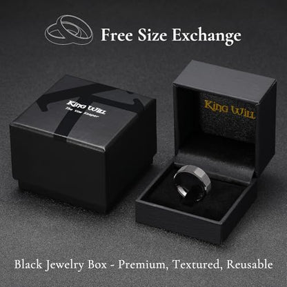 King Will Classic Tungsten Carbide Ring Brushed Two Grooved Center Hammered Design Mens Wedding Band for Men | Black/Silver/Gold, 8mm, Men's Wedding Band, Grooved, Comfort Fit, Everyday Wear - color: E-Black Hammerd Design