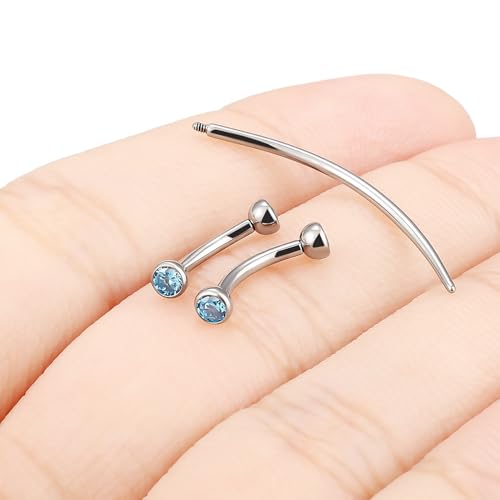 F136 Titanium 16g 6/8/10mm Eyebrow/Rook/Snug/Vertical-Labret/VCH/Snake-Eyes/Anti-Tragus/Christina/Daith/Belly-Button/Bridge/Hood/Surface Curved Barbell Piercing Jewelry for Women Men - color: Ocean Blue, size: 8 mm (5/16 in)