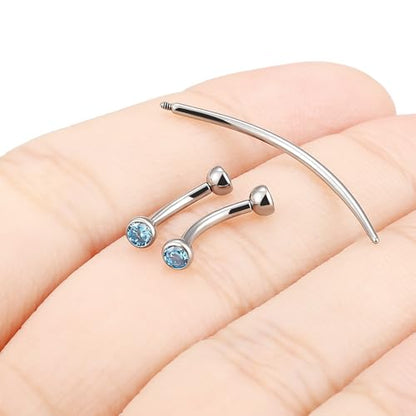 F136 Titanium 16g 6/8/10mm Eyebrow/Rook/Snug/Vertical-Labret/VCH/Snake-Eyes/Anti-Tragus/Christina/Daith/Belly-Button/Bridge/Hood/Surface Curved Barbell Piercing Jewelry for Women Men - color: Ocean Blue, size: 8 mm (5/16 in)