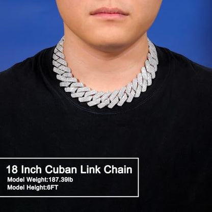 Ucciyo 30MM/25MM Cuban Link Chain for Men, Luxury Iced Out Diamond Chain | Luxurious Diamond-Simulated, Large Miami Cuban Style, 18K Gold Plated - color: 25MM-Silver, size: 18 Inch(Choker)