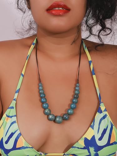 MINACHI Hippie Boho Colorful Ceramic Round Beads Strand Necklace, Bohemian Fashion Statement Jewelry Gift for Women - color: S03