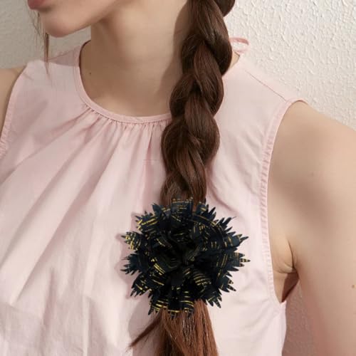 12cm Holiday Handmade Fabric Flower Brooch Pin for Women Girls Fashion Gold Thread Stripes Peony Brooches Lapel Hair Pins Dainty Anniversary Wedding Festival Dress Accessories Gift - color: Black