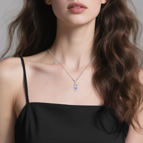 Dragon Necklace Sterling Silver Wyvern Pendant Jewelry with Teardrop Birthstone Gifs for Women - style: Dragon necklace-Purple stone