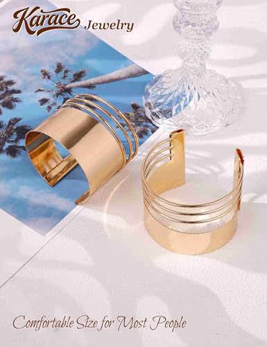 2 Pcs Gold Cuff Bangle Bracelet Set for Women Irregular Minimalist Statement Bangle Bracelets Wide Open Chunky Wire Bracelets Wrist Cuff Adjustable Hammered Bracelet - color: Gold F