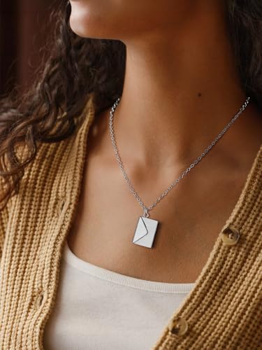 FindChic Locket Necklace for Women Custom Photo Memorial Gifts 4 Colors | Silver/Black/Rose Gold/Gold Plated Personalized for Loved Ones, Birthday Valentine's Day Keepsake - style: 07. Love Letter-Silver